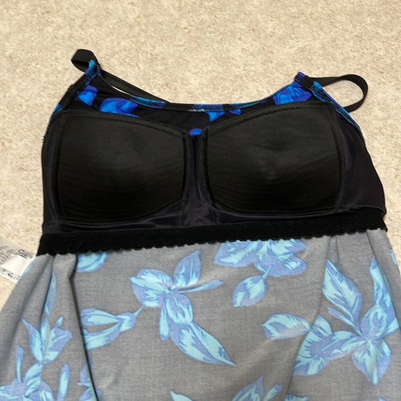 LANDS’ END BLOUSON TANKINI SWIM TOP WITH AQUA BLUE & PURLE FLORAL PRINT - Picture 6 of 8